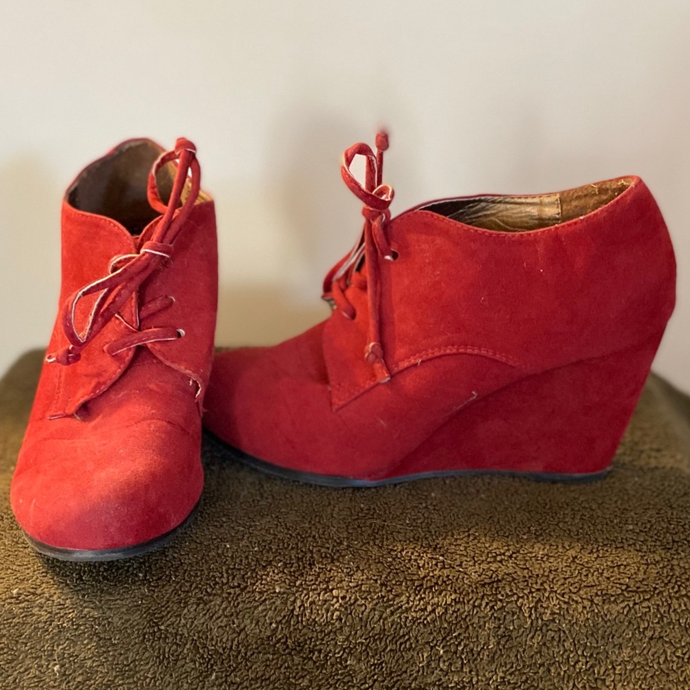 Red lace up booties